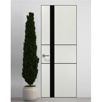 Двері приховані Папа Карло PL-08 Ясен білий, кромка алюміній чорний