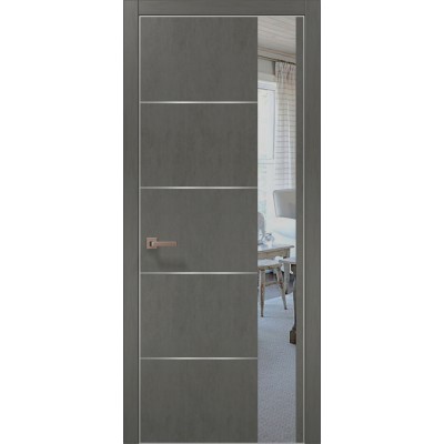 Двери Папа Карло PLATO PL-11 Бетон серый, кромка алюминий серебро