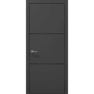 Міжкімнатні двері Папа Карло PLATO PL-23 Темно сірий супермат, кромка алюміній чорний